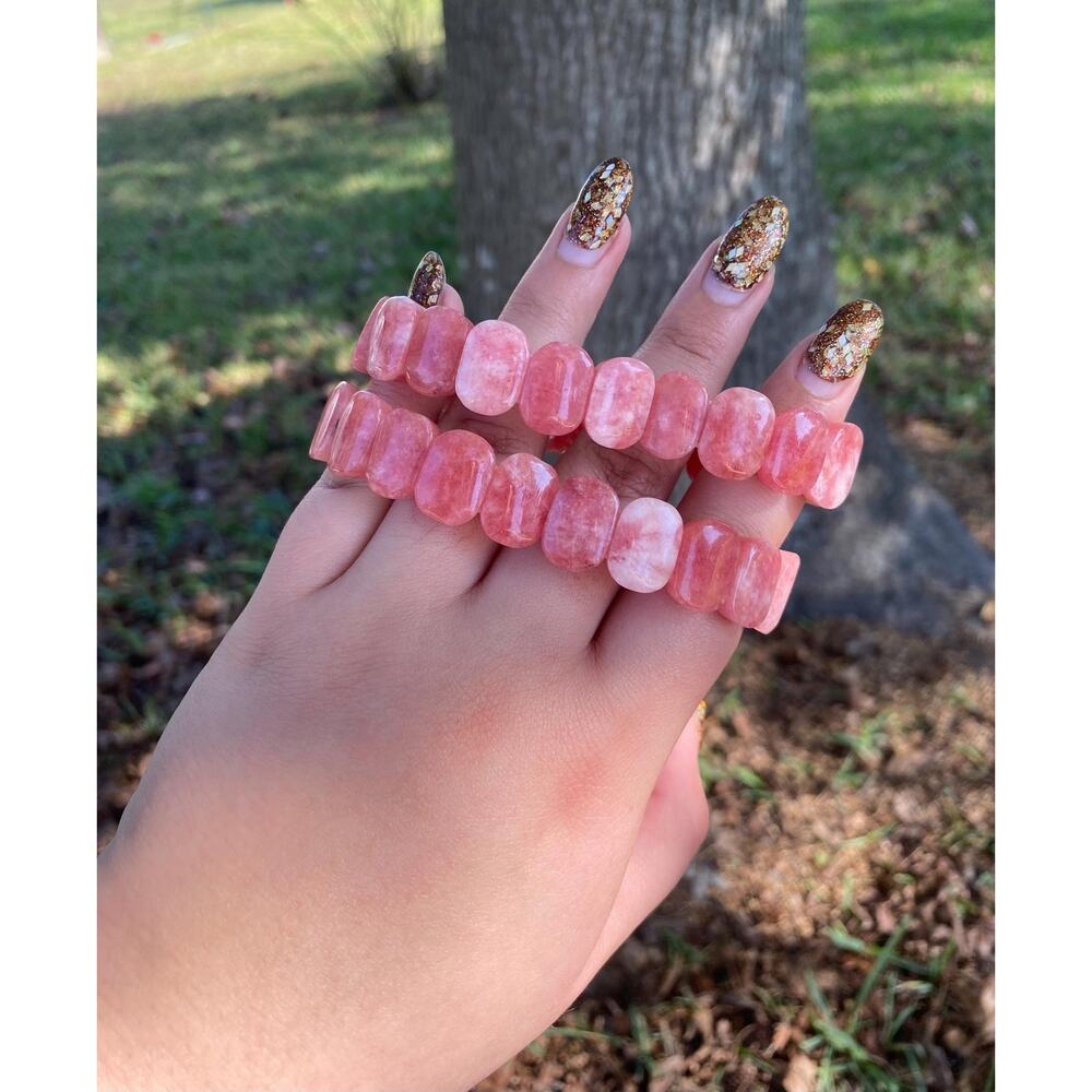 Chunky Red Calcite Beaded Bracelet , Red Calcite Stretch Bangle